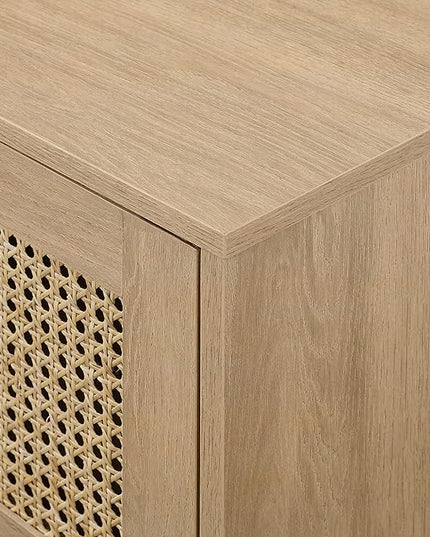 Walker Edison Destin Modern Minimal Rattan-Door Stand for TVs up to 80 Inches, 70 Inch, Coastal Oak - LeafyLoom