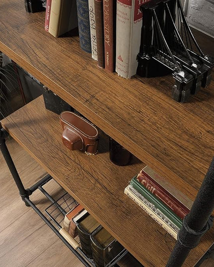 Sauder Iron City Tall Bookcase/book shelf, Checked Oak finish - LeafyLoom
