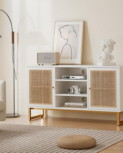 NicBex TV Stand for 55 Inch TV Modern TV Media Console Table with Adjustable Shelf, Rattan Sideboard,Entertainment Center with Storage for Living Room,Bedroom,47 Inch,White - LeafyLoom