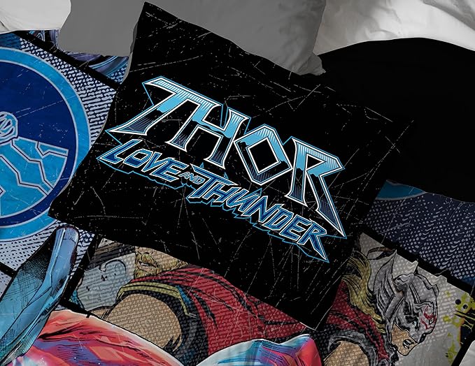 Jay Franco Marvel Comics Thor Mighty Twin Comforter & Sham Set - Kids Super Soft Bedding - Fade Resistant Microfiber (Official Marvel Product) - LeafyLoom