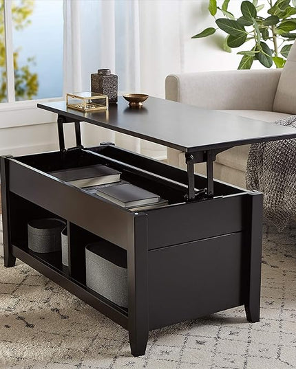 Amazon Basics Lift-Top Storage Rectangular Coffee Table, Black, 40 in x 18 in x 19 in - LeafyLoom