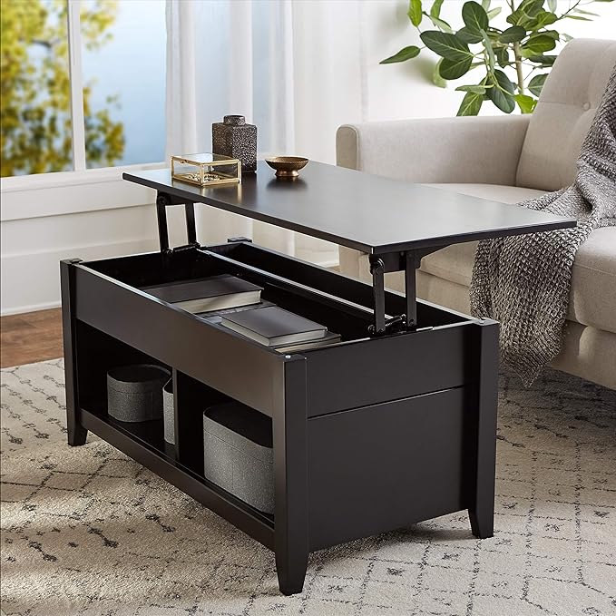 Amazon Basics Lift-Top Storage Rectangular Coffee Table, Black, 40 in x 18 in x 19 in - LeafyLoom