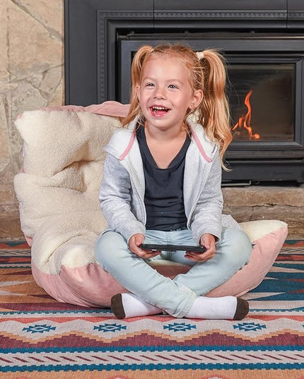 Big Joe Roma Kid's Bean Bag Chair, Oat Sherpa and Desert Rose, Vegan Suede, 2 feet - LeafyLoom