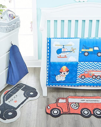 Hand Tufted Firetruck Bedroom or Bathroom Rug - 15x30 in; 100% Cotton Kids Bathroom Mat; Decorative Kids Area Rug - LeafyLoom