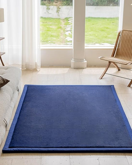 Faux Rabbit Fur Rug - 1.18" Thick Soft Fluffy Area Rug, Non-Slip Memory Foam Crawling Mat, Dark Blue, 78"x94" - LeafyLoom
