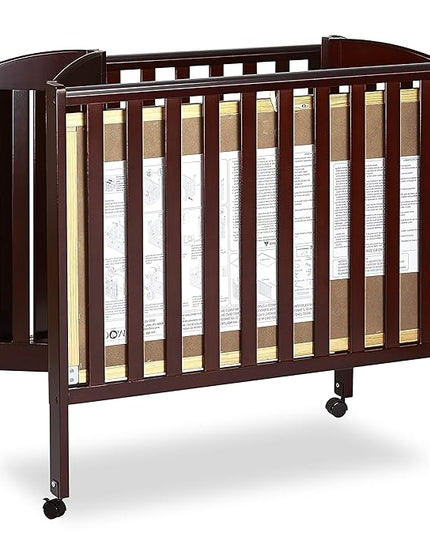 3 in 1 Portable Folding Stationary Side Crib in Espresso, Greenguard Gold Certified , 41x26x40 Inch (Pack of 1) - LeafyLoom