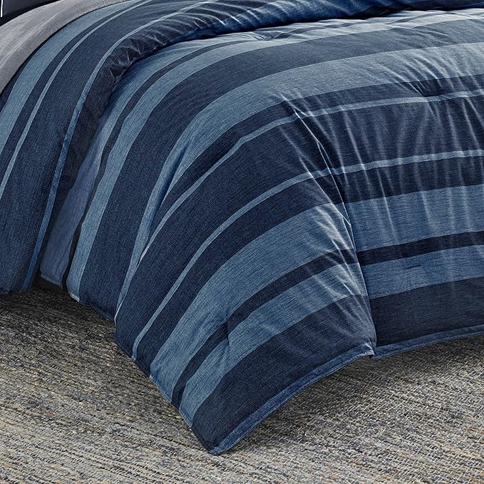Nautica - Queen Comforter Set, Cotton Reversible Bedding with Matching Shams, Stylish Home Decor (Longpoint Blue, Queen), Navy/Blue - LeafyLoom