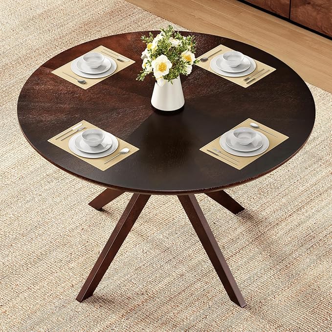 Soohow 47.2''Round Dining Table Dining Room Table Seats Up to 4-6 People,Kitchen Table Wood Dining Table Round Farmhouse Dining Table with Intersecting Pedestal Base,Black Walnut - LeafyLoom