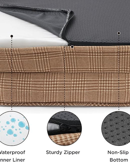 Bedsure Orthopedic Dog Bed for Medium Dogs - Waterproof Dog Sofa Beds Medium, Supportive Foam Pet Couch Bed with Removable Washable Cover, Waterproof Lining and Nonskid Bottom, Brown Checks BEDSURE