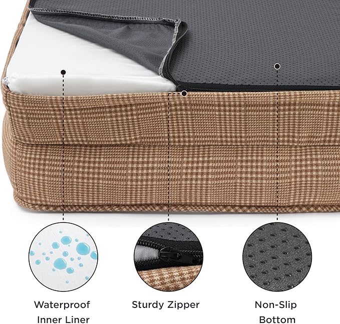 Bedsure Orthopedic Dog Bed for Medium Dogs - Waterproof Dog Sofa Beds Medium, Supportive Foam Pet Couch Bed with Removable Washable Cover, Waterproof Lining and Nonskid Bottom, Brown Checks BEDSURE