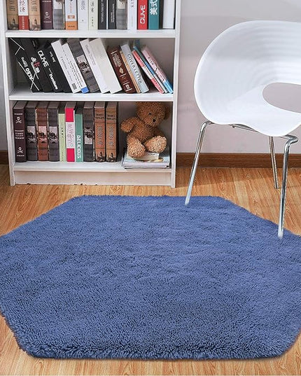 junovo Ultra Soft Rug for Nursery Children Room Baby Room Home Decor Dormitory Hexagon Carpet for Playhouse Princess Tent Kids Play Castle, Diameter 4.6 ft, Navy Blue - LeafyLoom