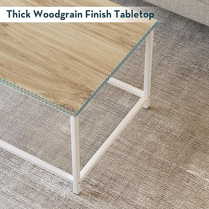SAYGOER Coffee Table Simple Modern Coffee Tables Open Design Rectangular Minimalist Center Table for Living Room Home Office, Easy Assembly, 39.37 x 19.69 x 17.72, OAK White - LeafyLoom