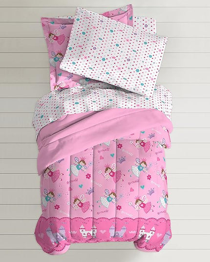 Dream Factory Magical Princess Ultra Soft Microfiber Girls Comforter Set, Pink, Twin - LeafyLoom