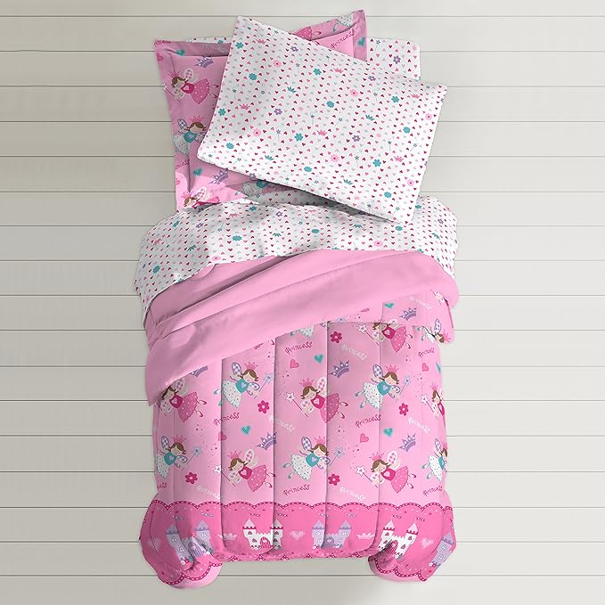 Dream Factory Magical Princess Ultra Soft Microfiber Girls Comforter Set, Pink, Twin - LeafyLoom