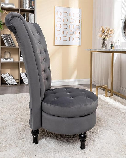 Royal Velvet Accent Chair for Vanity with Storage and Luxurious Upholstery, Retro Design and Versatile Usage for Living Room, Bedroom, Lounge and Office, Grey - LeafyLoom