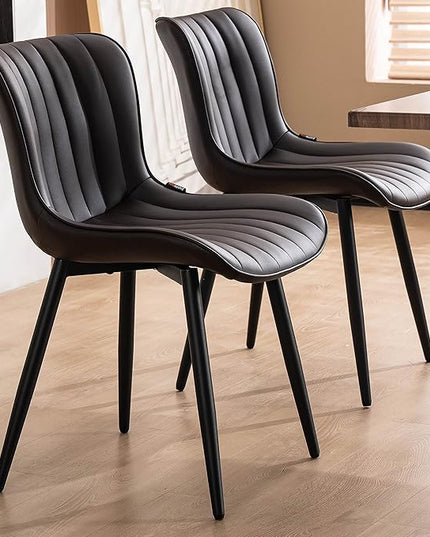 YOUNUOKE Brown Dining Chairs Set of 2 Upholstered Mid Century Modern Kitchen Chairs Armless Faux Leather Accent Guest Side Chair with Back Metal Legs for Living Reception Waiting Room Bedroom - LeafyLoom