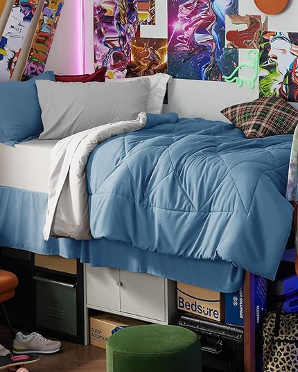 Bedsure Blue Twin XL Comforter Set - 5 Pieces Reversible Blue Bed Set Twin XL with Comforters, Sheets, Pillowcase & Sham, Blue Bedding Set for College - LeafyLoom