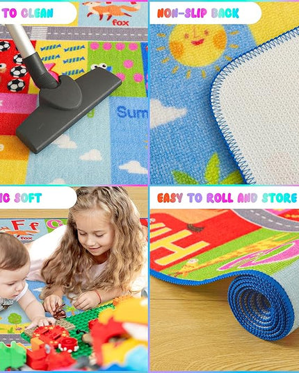 Kids Rugs For Playroom, ABC Alphabet Numbers Classroom Rug, 4x6 Feet Educational Learning and Fun Playroom Rug, Non Slip Nursery Rug, Kids Play Mat for Kids Room, Toddler Classroom and Bedroom - LeafyLoom