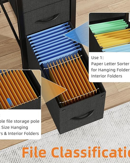 55'' Office Desk with 6 Fabric File Drawers - File Drawer Organization, Computer Work Desk, Study Writing Table, Home Office Workstation, Black. - LeafyLoom
