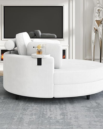 NicBex Sectional Couch Sofa with Storage Ottoman Modern Round Cloud Couch for Living Room Furniture with Throw Pillows and Waist Pillow, Modular Sofa for Living Room, Bedroom, Apartment, 51.2"L,Beige - LeafyLoom