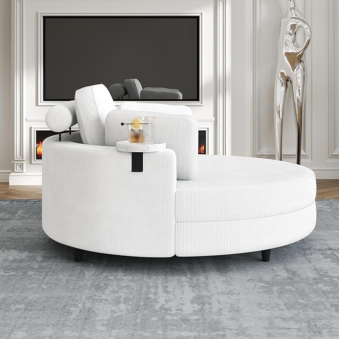 NicBex Sectional Couch Sofa with Storage Ottoman Modern Round Cloud Couch for Living Room Furniture with Throw Pillows and Waist Pillow, Modular Sofa for Living Room, Bedroom, Apartment, 51.2"L,Beige - LeafyLoom