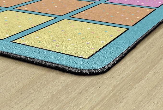Flagship Carpets Happy Squares Educational Area Rug for Kids Room Seating Décor, Children's Classroom, Play Carpet for Teaching and Playroom, Seats 20, 6' x 8'4", Blue & Multi Color - LeafyLoom