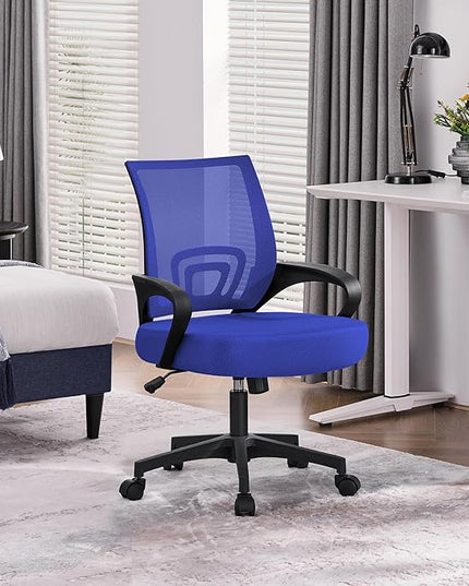 Yaheetech Office Computer Desk Chair Swivel Rolling, Cute Task Chair Ergonomic Conference Room, Mesh Work Study Chair Basic Comfy Desktop Chair with Wheels Arms, Blue - LeafyLoom