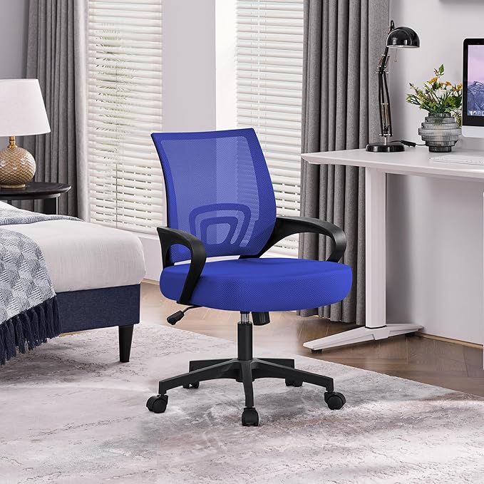 Yaheetech Office Computer Desk Chair Swivel Rolling, Cute Task Chair Ergonomic Conference Room, Mesh Work Study Chair Basic Comfy Desktop Chair with Wheels Arms, Blue - LeafyLoom