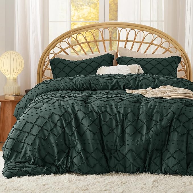 Bedsure Twin/Twin XL Comforter Set - Forest Green Boho Twin Extra Long Comforter Set for College, Shabby Chic Dorm Bedding Set, 2 Pieces Modern Farmhouse Bed Set, includes 1 Pillow Sham - LeafyLoom