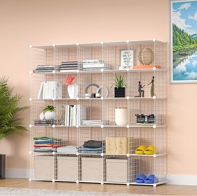 TUMUCUTE Closet Organizer,25-Cube Closet Organizers and Storage,Closet Cabinet Metal Shelf Rack Storage Shelves Bookshelf,Toy Organizers and Storage Bins - LeafyLoom