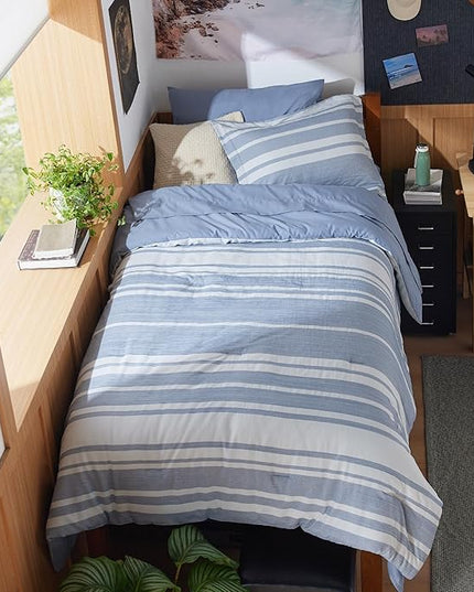 Bedsure Extra Long Twin XL Comforter Set, Twin XL Bedding Set, Navy Blue All Season Dorm Room Essentials with 1 Pillow Sham, Flat Sheet, Fitted Sheet and 1 Pillowcase - LeafyLoom