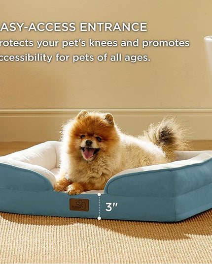 Bedsure Small Orthopedic Dog Bed - Washable Bolster Dog Sofa Beds for Small Dogs, Supportive Foam Pet Couch Bed with Removable Washable Cover, Waterproof Lining and Nonskid Bottom Couch, Blue BEDSURE