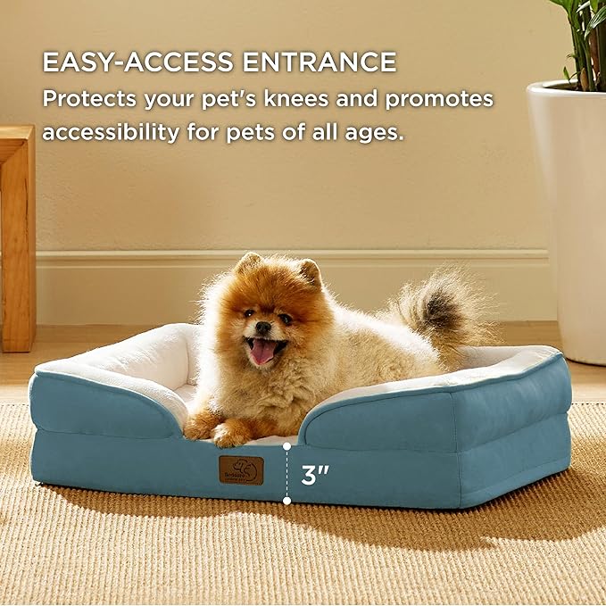 Bedsure Small Orthopedic Dog Bed - Washable Bolster Dog Sofa Beds for Small Dogs, Supportive Foam Pet Couch Bed with Removable Washable Cover, Waterproof Lining and Nonskid Bottom Couch, Blue BEDSURE