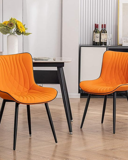 YOUTASTE Dining Chairs Set of 2 Upholstered Mid Century Modern Kitchen Dining Room Chairs Armless Faux Leather Accent Chairs Metal Vanity Lounge Chair with Back for Living Room Bedrooms,Orange - LeafyLoom