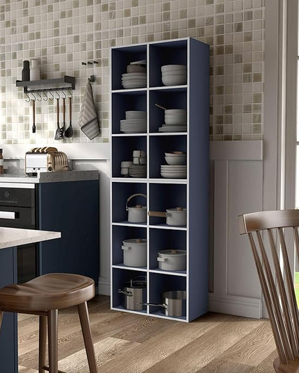 Apexa 6 Cube Storage Organizer Shelves, Stackable Wood Bookcase Fits Cubby Bins for Organization, Dorm Teen Room Decor & Home Office, Steel Blue - LeafyLoom