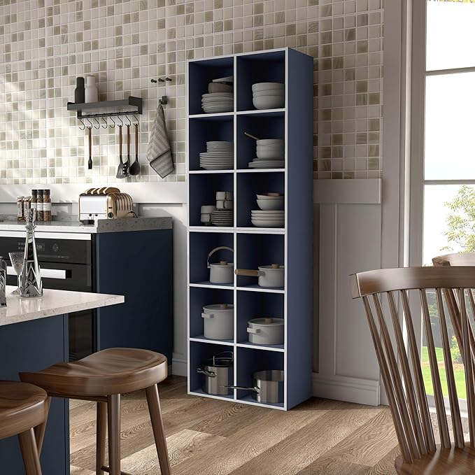 Apexa 6 Cube Storage Organizer Shelves, Stackable Wood Bookcase Fits Cubby Bins for Organization, Dorm Teen Room Decor & Home Office, Steel Blue - LeafyLoom