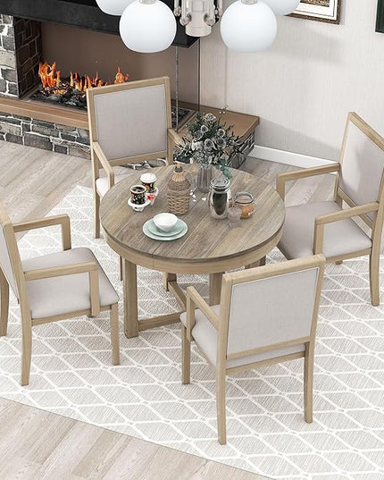 NicBex Kitchen & Dining Room Tables Dining Room Table Set 5-Piece Dining Table Set, Extendable Butterfly Leaf Wood Dining Table and 4 Upholstered Dining Chairs, Natural Wood Wash - LeafyLoom