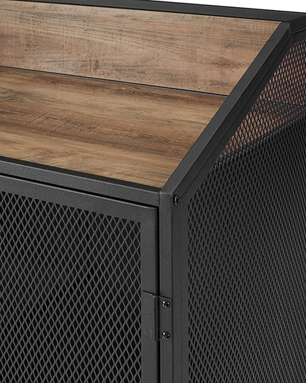 Walker Edison Malcomb Urban Industrial Metal Mesh Double Door Rolling Bar Cabinet, 33 Inch, Rustic Oak - LeafyLoom