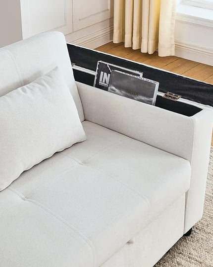 4 in 1 Multifunctional Convertible Loveseat Sleeper Sofa Bed,Soft Chenille Tufted Love Seats Sofabed W/Pull Out Sleep Couch,Armrests Storage,Cupholders,USB Ports,Pillows and Side Pockets - LeafyLoom