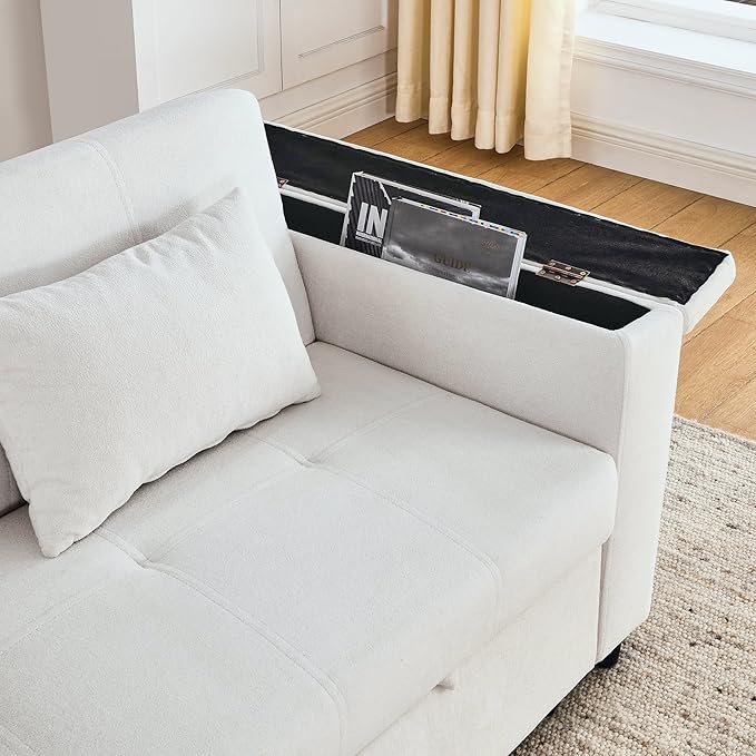 4 in 1 Multifunctional Convertible Loveseat Sleeper Sofa Bed,Soft Chenille Tufted Love Seats Sofabed W/Pull Out Sleep Couch,Armrests Storage,Cupholders,USB Ports,Pillows and Side Pockets - LeafyLoom