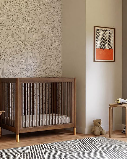 babyletto Gelato 4-in-1 Convertible Mini Crib in Natural Walnut and Brushed Gold Feet, Greenguard Gold Certified - LeafyLoom