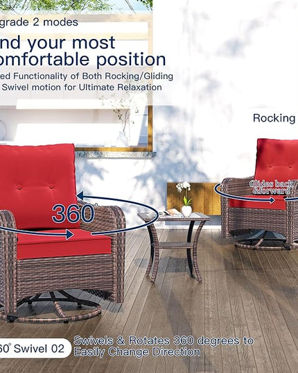 Kullavik 10PCS Outdoor Patio Furniture Set,PE Wicker Rattan Sectional Sofa Patio Conversation Sets with 43" 55000BTU Gas Propane Fire Pit Table,Swivel Rocking Chairs Set,Red - LeafyLoom