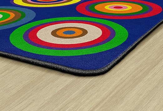 Flagship Carpets Color Rings Colorful Children's Area Rug for Kids Room Circle Seating Décor, Play Carpet for Teaching and Playing, Seats 24, 7'6" x 12', Indigo Blue - LeafyLoom