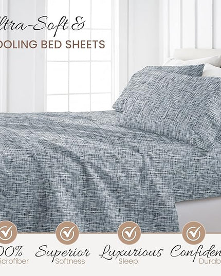 Linen Market 4 Piece Full Bedding Sheet Set (Light Blue Chambray) - Sleep Better Than Ever with These Ultra-Soft & Cooling Bed Sheets for Your Full Size Bed - Deep Pocket Fits 16" Mattress - LeafyLoom