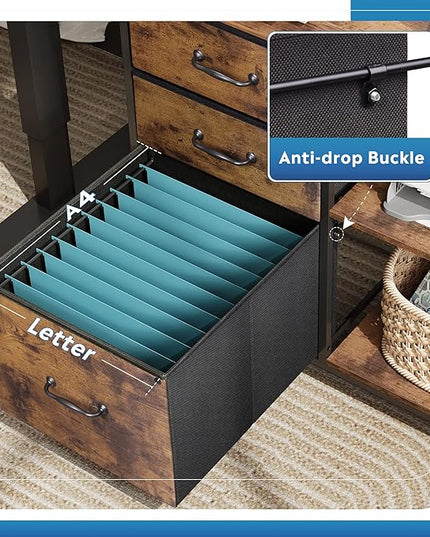 DEVAISE 3 Drawer Mobile File Cabinet, Rolling Printer Stand with Open Storage Shelf, Fabric Lateral Filing Cabinet fits A4 or Letter Size for Home Office, Rustic Brown Wood Grain Print - LeafyLoom