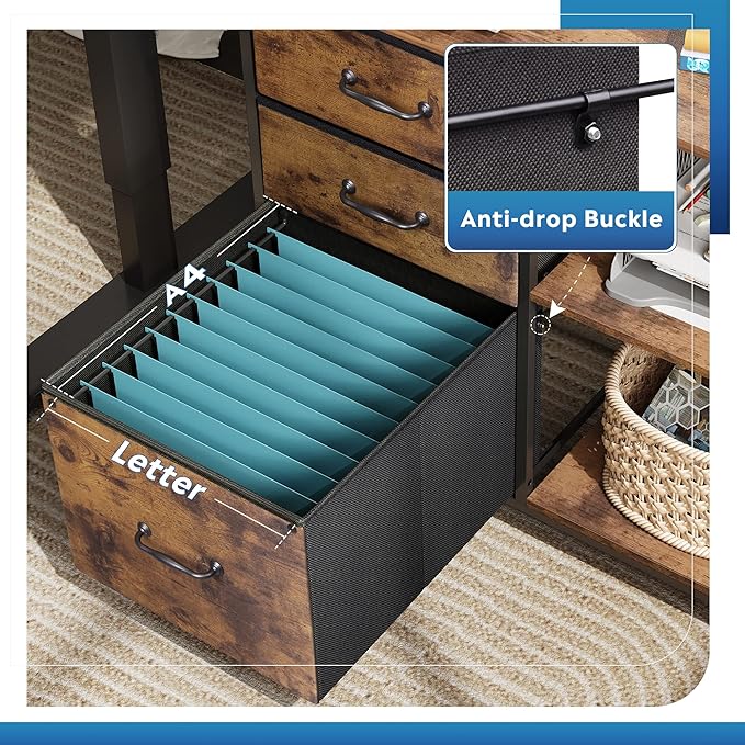 DEVAISE 3 Drawer Mobile File Cabinet, Rolling Printer Stand with Open Storage Shelf, Fabric Lateral Filing Cabinet fits A4 or Letter Size for Home Office, Rustic Brown Wood Grain Print - LeafyLoom