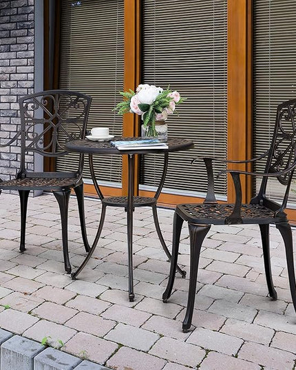 NUU GARDEN Bistro Set 3 Piece Outdoor All Weather Cast Aluminum Patio Bistro Set Patio Table and Chairs Set of 2 with Umbrella Hole for Backyard, Balcony, Front Porch, Lawn, Pool, Bronzer - LeafyLoom