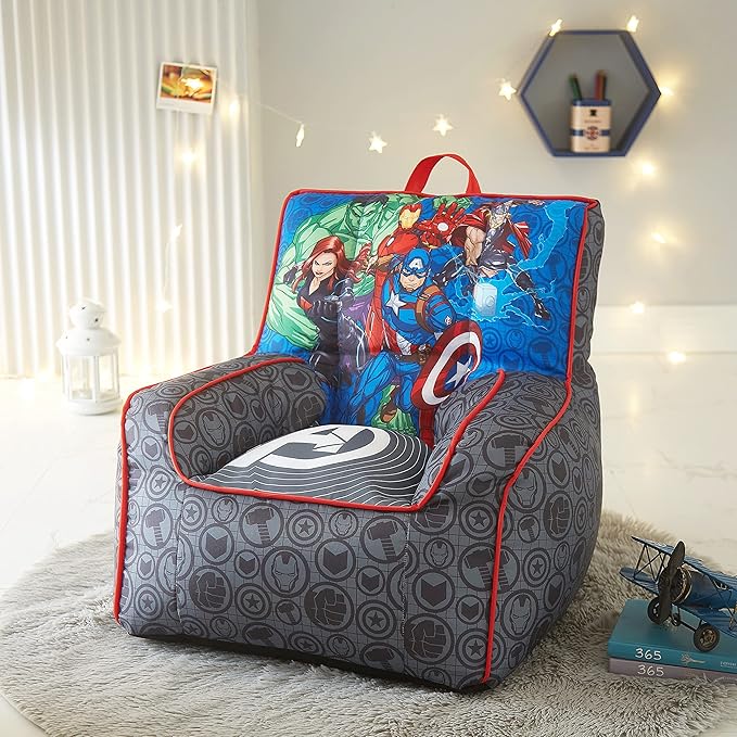 Idea Nuova Marvel Avengers Toddler Nylon Bean Bag Chair with Piping & Top Carry Handle, Large - LeafyLoom