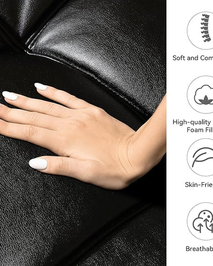 Memory Foam Faux Leather Futon Sofa Bed Couch,Convertible Futon Sofa Couch,Loveseat Sleeper Sofa Bed,Small Splitback Modern Sofa Bed for Living Room,Office,Apartment,Bright Black - LeafyLoom
