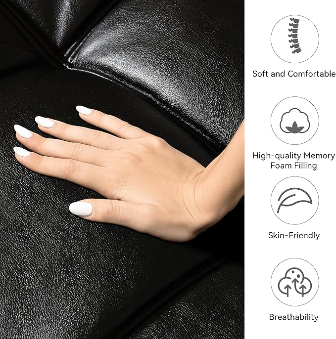 Memory Foam Faux Leather Futon Sofa Bed Couch,Convertible Futon Sofa Couch,Loveseat Sleeper Sofa Bed,Small Splitback Modern Sofa Bed for Living Room,Office,Apartment,Bright Black - LeafyLoom